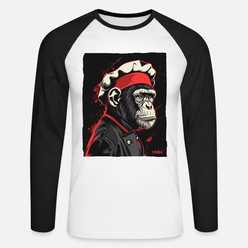 Monkey Chef et Monkey Chef - T-shirt baseball manches longues Homme - blanc/noir