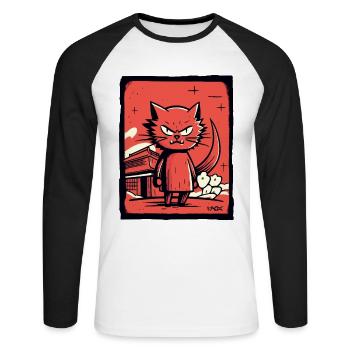 Keine Freude wütende, lustige japanischer Katze - Unisex Baseballshirt langarm - Weiß/Schwarz - Vorne - Nik (191cm)