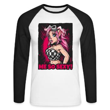Attraktives Schweine-Mädchen ist so sexy - Unisex Baseballshirt langarm - Weiß/Schwarz - Vorne - Nik (191cm)