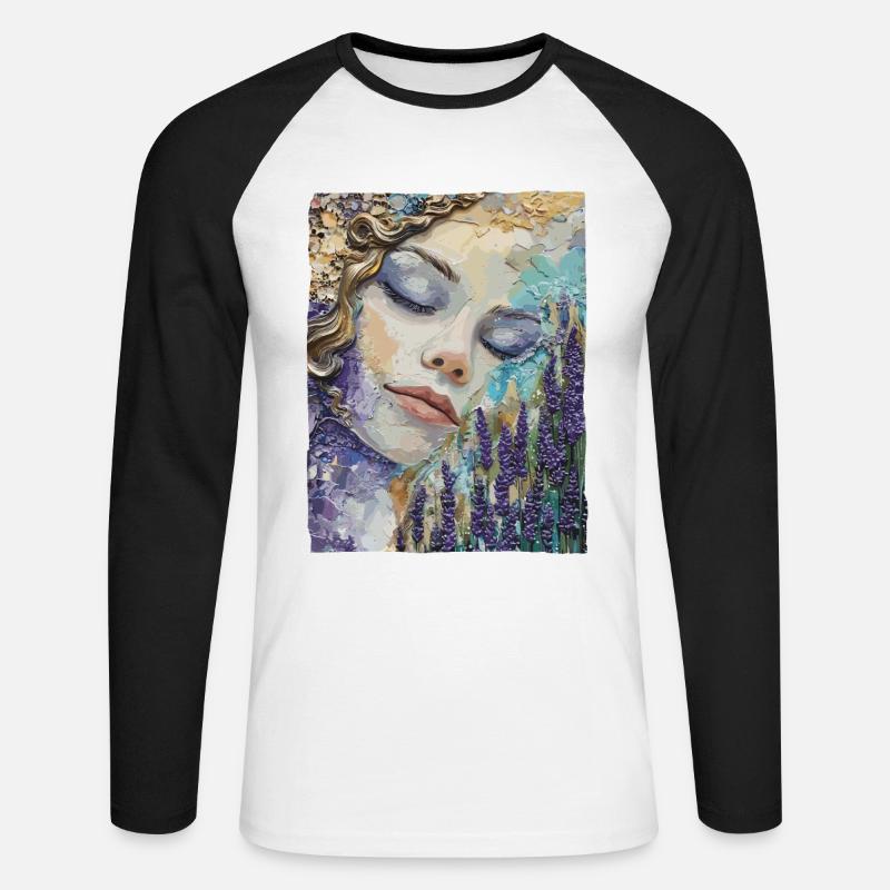 Mädchen schläft im Lavendel - Unisex Baseballshirt langarm - Weiß/Schwarz