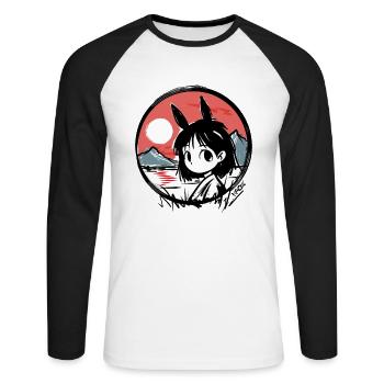 Japanische Rote Sonne: Mädchen Hase - Unisex Baseballshirt langarm - Weiß/Schwarz - Vorne - Nik (191cm)