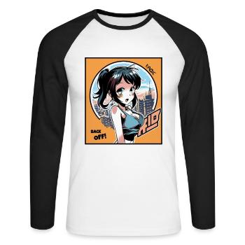 City Girl: Geh weg - Unisex Baseballshirt langarm - Weiß/Schwarz - Vorne - Nik (191cm)