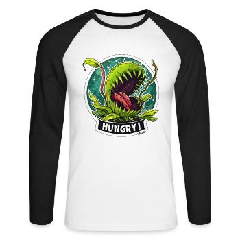 Plante carnivore : Toujours affamée - T-shirt baseball manches longues Homme - blanc/noir - Devant - Nik (191cm)