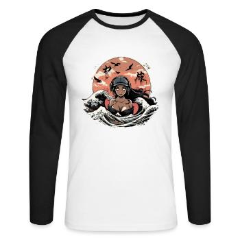 Girl in the waves - Unisex Long Sleeve Baseball T-Shirt - white/black - Front - Nik (191cm)