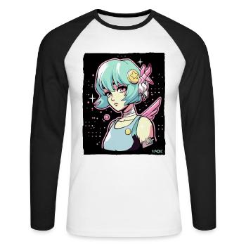 Cool Anime Sci-Fi Cyborg Girls - Unisex Long Sleeve Baseball T-Shirt - white/black - Front - Nik (191cm)