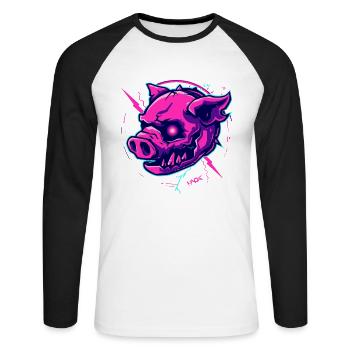 Pink Cyber Pig Punk - Unisex Long Sleeve Baseball T-Shirt - white/black - Front - Nik (191cm)