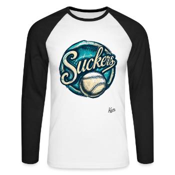 Lustige Sport-Parodie: Team Dummköpfe oder Trottel - Unisex Baseballshirt langarm - Weiß/Schwarz - Vorne - Nik (191cm)