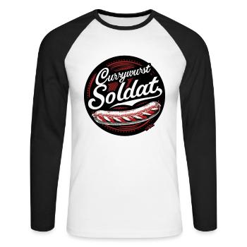 The Funny Currywurst Soldier - Unisex Long Sleeve Baseball T-Shirt - white/black - Front - Nik (191cm)