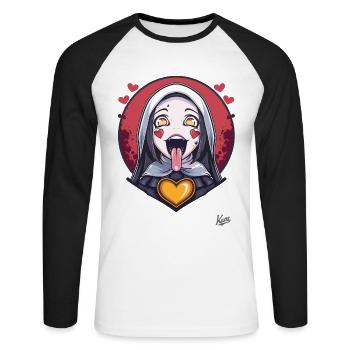 Anime woman with big eyes and hearts - Unisex Long Sleeve Baseball T-Shirt - white/black - Front - Nik (191cm)