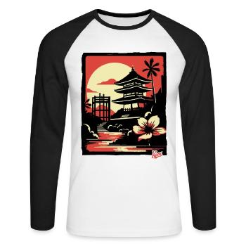 Nature of Japan and a Japanese Pagoda Temple - Unisex Long Sleeve Baseball T-Shirt - white/black - Front - Nik (191cm)