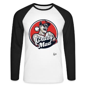 Crazy Mad, le fou et le fou - T-shirt baseball manches longues Homme - blanc/noir - Devant - Nik (191cm)