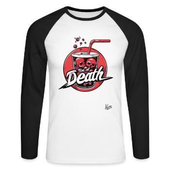 Totenköpfe und der Bubble-Boba-Tee des Todes - Unisex Baseballshirt langarm - Weiß/Schwarz - Vorne - Nik (191cm)