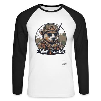 Cool soldier bear the bear-soldier : la guerre est stupide - T-shirt baseball manches longues Homme - blanc/noir - Devant - Nik (191cm)