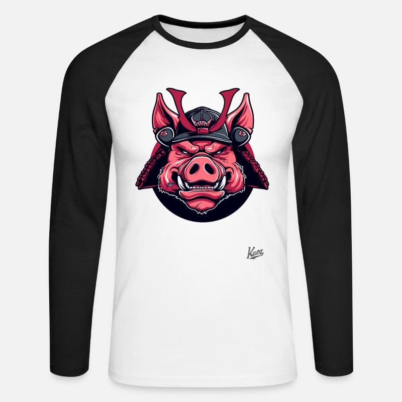 Shogun Samurai Schwein - Unisex Baseballshirt langarm - Weiß/Schwarz