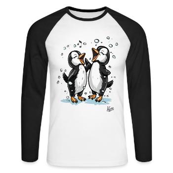 Chanter des petits pingouins heureux - T-shirt baseball manches longues Homme - blanc/noir - Devant - Nik (191cm)