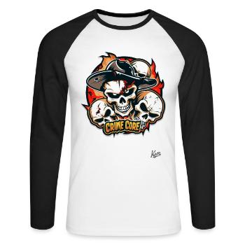 Crime Skulls Core, Krimi Totenköpfe Kern - Unisex Baseballshirt langarm - Weiß/Schwarz - Vorne - Nik (191cm)