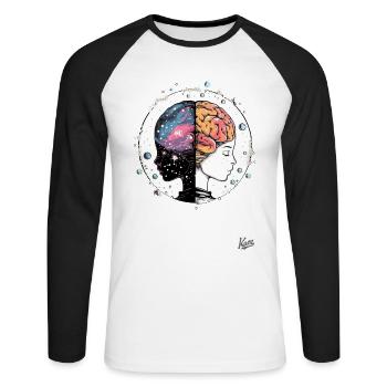 Univers Galaxie du Yin Yang Cerveau Gémeaux - T-shirt baseball manches longues Homme - blanc/noir - Devant - Nik (191cm)