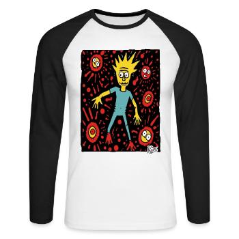 verrückte abstrakte Cartoon-Welt und ein Junge - Unisex Baseballshirt langarm - Weiß/Schwarz - Vorne - Nik (191cm)