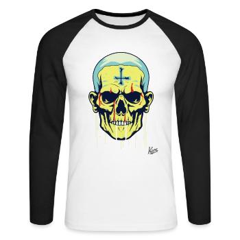 Un crâne de dessin animé cool - T-shirt baseball manches longues Homme - blanc/noir - Devant - Nik (191cm)