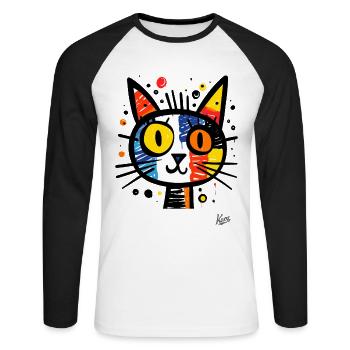 Colorful Abstract Artistic Cats Portrait - Unisex Long Sleeve Baseball T-Shirt - white/black - Front - Nik (191cm)