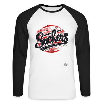 Vintage Sign for Losers and Suckers - Unisex Long Sleeve Baseball T-Shirt - white/black - Front - Nik (191cm)