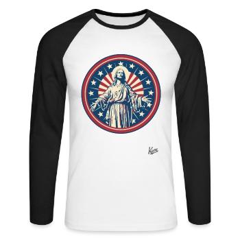 Patriotic American Jesus - Unisex Long Sleeve Baseball T-Shirt - white/black - Front - Nik (191cm)