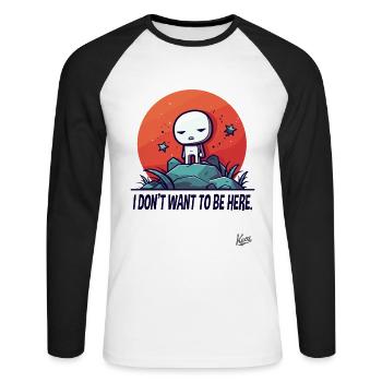 drôle mignon extraterrestre : Je ne veux pas être ici - T-shirt baseball manches longues Homme - blanc/noir - Devant - Nik (191cm)