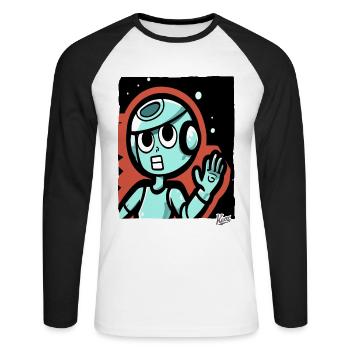 The Silence of Space: Funny Astronaut Cartoon - Unisex Baseballshirt langarm - Weiß/Schwarz - Vorne - Nik (191cm)