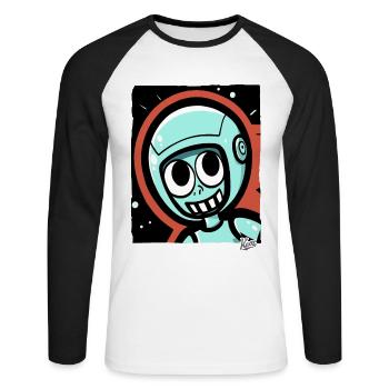 Funny Astronaut Explorer Cartoon - Unisex Baseballshirt langarm - Weiß/Schwarz - Vorne - Nik (191cm)