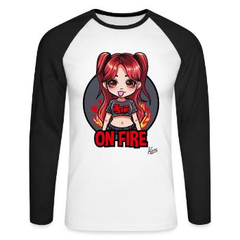 Dessin animé : Cette fille est en feu ! - T-shirt baseball manches longues Homme - blanc/noir - Devant - Nik (191cm)