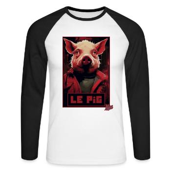 Fake Movie Poster of Le Pig: Wenn Schweine fliegen - Unisex Baseballshirt langarm - Weiß/Schwarz - Vorne - Nik (191cm)
