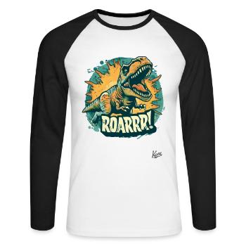 Another Rex Roar Dino Dinosaur - Unisex Long Sleeve Baseball T-Shirt - white/black - Front - Nik (191cm)