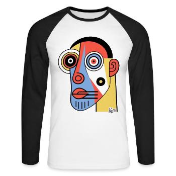 Abstrakte Kubismus-Kunst eines Höhlenmenschen - Unisex Baseballshirt langarm - Weiß/Schwarz - Vorne - Nik (191cm)