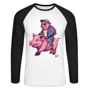 Ein Schwein reitet auf einem anderen Schwein - Unisex Baseballshirt langarm - Weiß/Schwarz - Vorne - Nik (191cm)