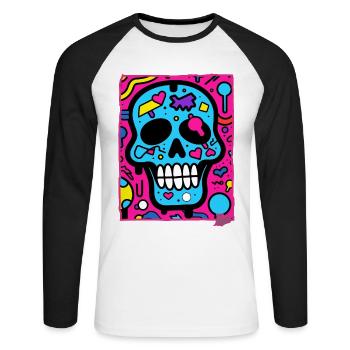 Simply Cool: Pop Art Skull with a Twist - Unisex Long Sleeve Baseball T-Shirt - white/black - Front - Nik (191cm)