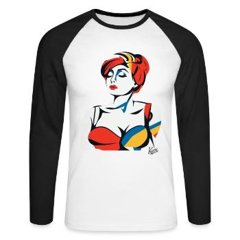 Abstract Art Portrait of a Woman - Unisex Long Sleeve Baseball T-Shirt - white/black - Front - Nik (191cm)