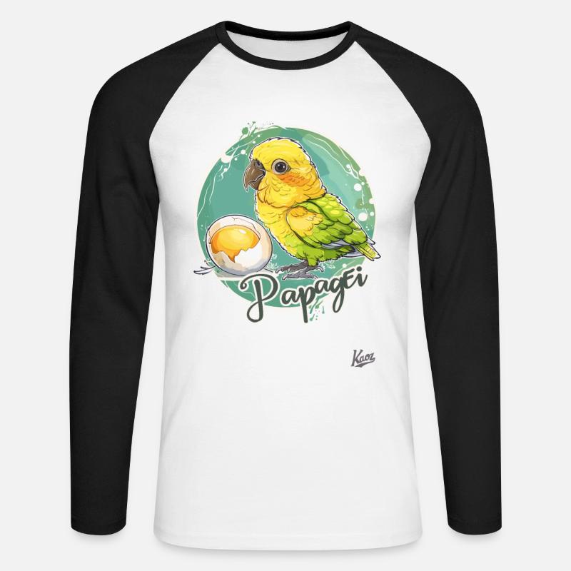 Parrot Egg: Parrot and Egg - Unisex Long Sleeve Baseball T-Shirt - white/black