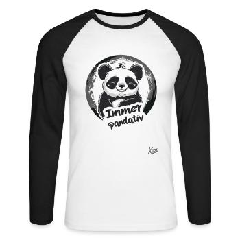 Funny Positive Panda: Always Stay Pandative - Unisex Long Sleeve Baseball T-Shirt - white/black - Front - Nik (191cm)