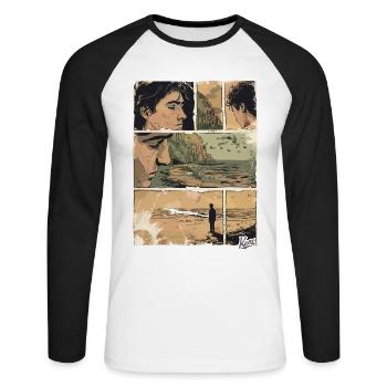 Comic der Einsamkeit am Strand - Unisex Baseballshirt langarm - Weiß/Schwarz - Vorne - Nik (191cm)