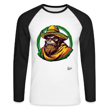 Sasquatch Bigfoot mexicain avec sombrero - T-shirt baseball manches longues Homme - blanc/noir - Devant - Nik (191cm)