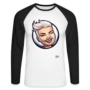 Chat porte-bonheur à poil court : Femme, fraîche et effrontée ! - T-shirt baseball manches longues Homme - blanc/noir - Devant - Nik (191cm)