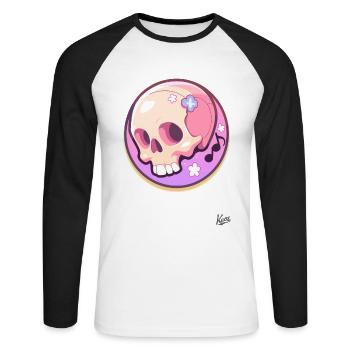 Musical notes and a relaxed cute skull - Unisex Long Sleeve Baseball T-Shirt - white/black - Front - Nik (191cm)
