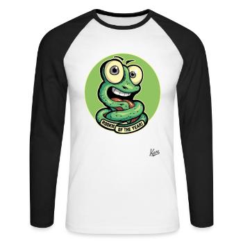 Recrue drôle de l’année : Cartoon Worm - T-shirt baseball manches longues Homme - blanc/noir - Devant - Nik (191cm)