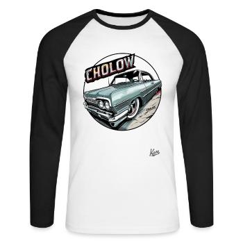 Cholow Klassiker: Oldtimer Lowrider-Auto - Unisex Baseballshirt langarm - Weiß/Schwarz - Vorne - Nik (191cm)