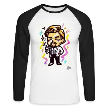 Kleiner Leonardo: Gentleman mit Pfeife - Unisex Baseballshirt langarm - Weiß/Schwarz - Vorne - Nik (191cm)