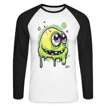 Drôle de monstre visqueux - T-shirt baseball manches longues Homme - blanc/noir - Devant - Nik (191cm)