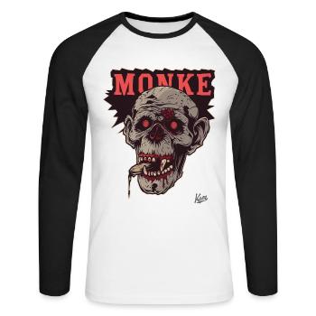 Singe zombie - T-shirt baseball manches longues Homme - blanc/noir - Devant - Nik (191cm)