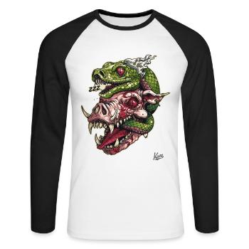 Crâne de serpent à tête de cochon zombie - T-shirt baseball manches longues Homme - blanc/noir - Devant - Nik (191cm)