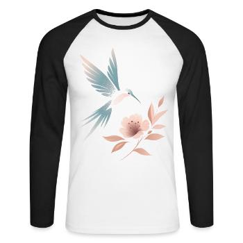 Colibri floral - T-shirt baseball manches longues Homme - blanc/noir - Devant - Nik (191cm)