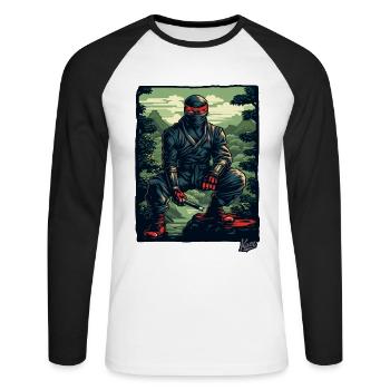 Black Nature Ninja - Unisex Long Sleeve Baseball T-Shirt - white/black - Front - Nik (191cm)